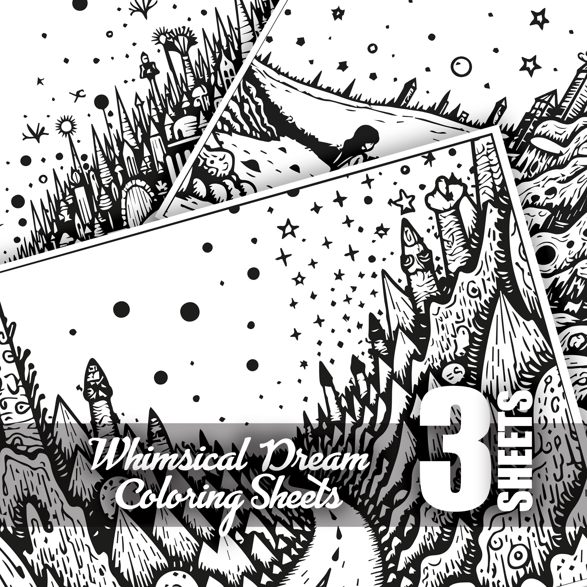 Coloring sheet - Whimsical Dream (80 cm by 60 cm) - 3 sheets - Image 3