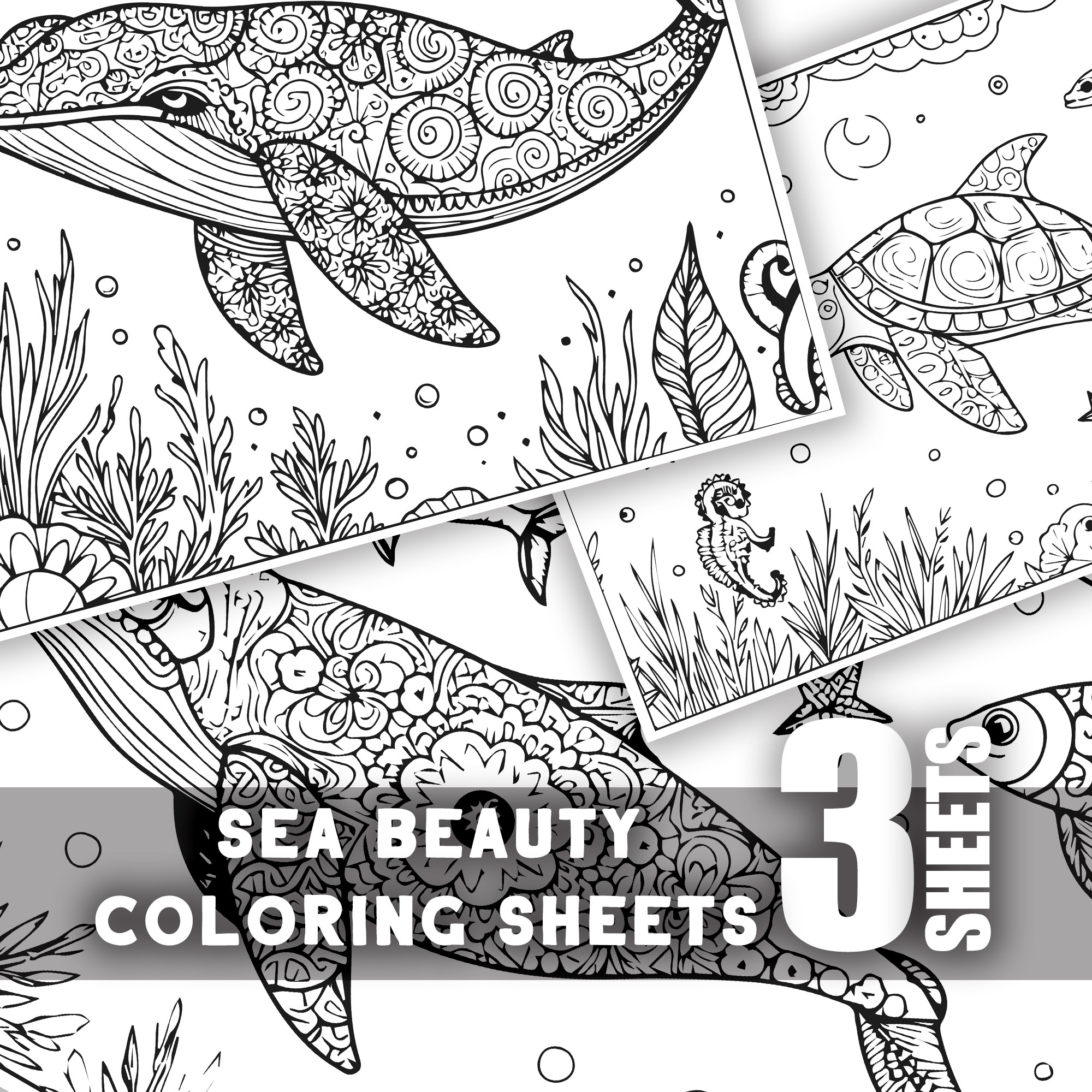 Coloring sheet - Sea Beauty (80 cm by 60 cm) - 3 sheets - Image 3
